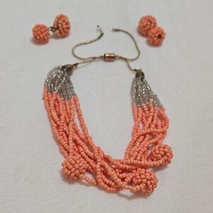 Coral Beaded Bracelet and Earring Set
